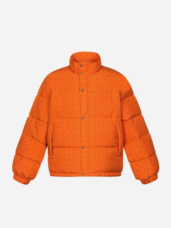 Chrome Hearts Orange Puffer Jacket Review: Three Body Types, One Jacquard Shell